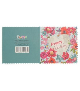 Мини-открытка поздравительная Fiesta 85*85 мм, Happy Birthday (красные цветы)