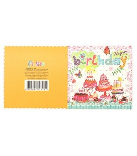Мини-открытка поздравительная Fiesta 85*85 мм, Happy Birthday (торты)