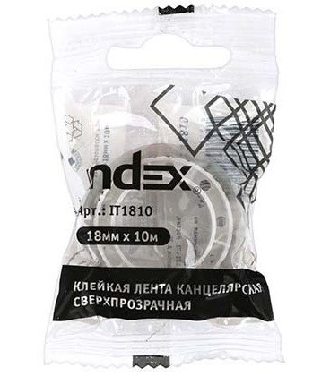 Клейкая лента канцелярская Index 18 мм*10 м, сверхпрозрачная