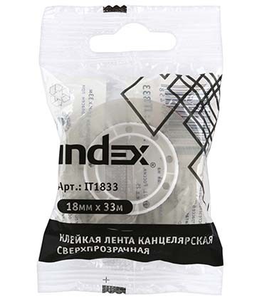 Клейкая лента канцелярская Index 18 мм*33 м, сверхпрозрачная