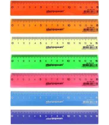 Линейка пластиковая schoolФормат 15 см, цветная, ассорти (цена за 1 шт.)