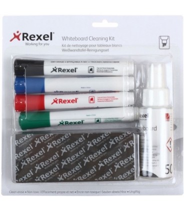 Набор маркеров для вайтбордов Rexel со стирателем и спреем 4 цвета