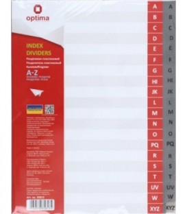 Разделители для регистраторов пластиковые Optima 20 л., индексы по алфавиту (A-Z)