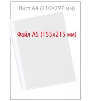 Файл А5 перфорированный inФормат 30 мкм, гладкий, глянцевый, 155*215 мм (до 50 л.)